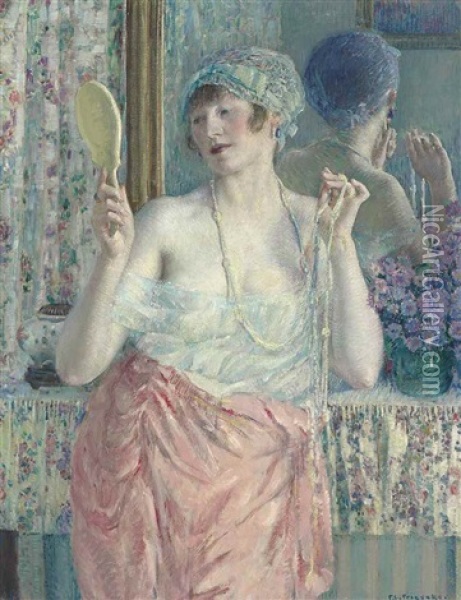 Woman Before A Mirror (femme Au Miroir) Oil Painting - Frederick Carl Frieseke