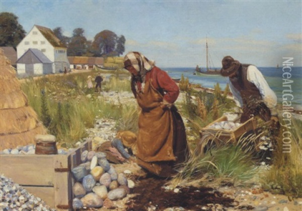 Skaervehuggere Ved Stranden. Stevns Oil Painting - Hans Andersen Brendekilde
