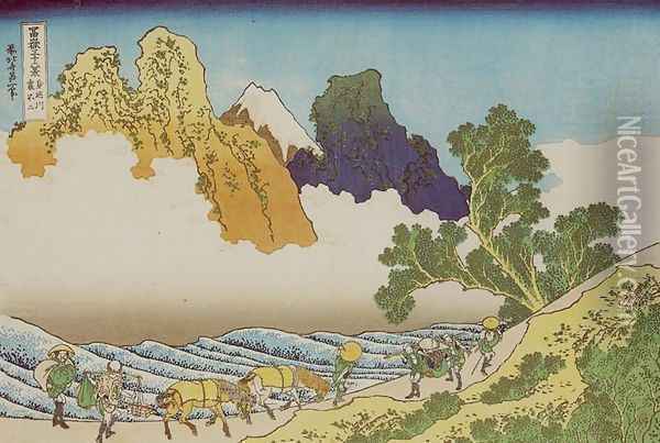 Back of Mount Fuji from Minobu River (Minobugawa ura Fuji) Oil Painting - Katsushika Hokusai