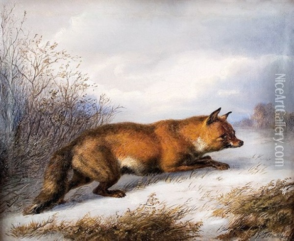 Schnurender Fuchs Oil Painting - Karl Wilhelm Tornau