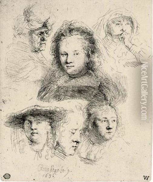 Sheet Of Studies Oil Painting - Rembrandt Van Rijn