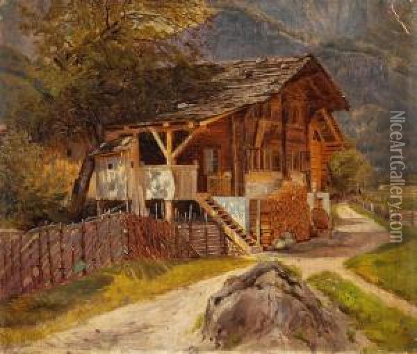 Schweizer Bauernhaus In Sonnigem Tal Oil Painting - Rudolf Von Normann