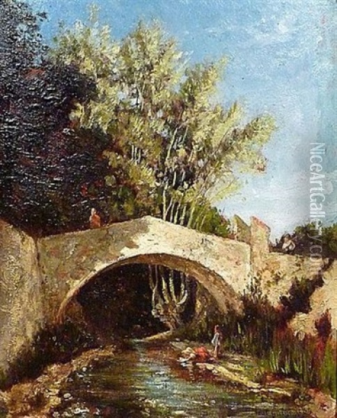 Lavandiere Sous Le Pont Oil Painting - Paul Camille Guigou