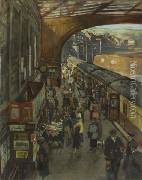 The Terminus, Penzance Station Oil Painting - Stanhope Forbes