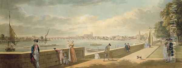View towards Westminster from the Terrace of Somerset House Oil Painting - Paul Sandby