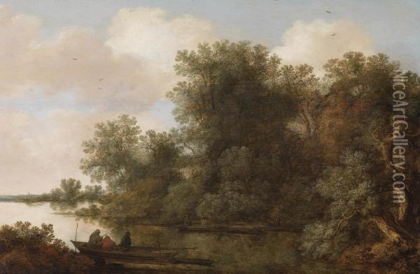 River Landscape With Fishermen In Aboat Oil Painting - Pieter De Molijn