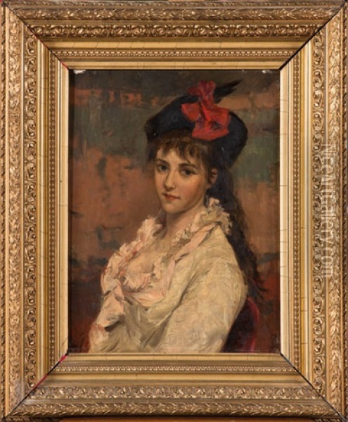Portrait De Jeune Fille Au Chapeau Oil Painting - Charles Hermans