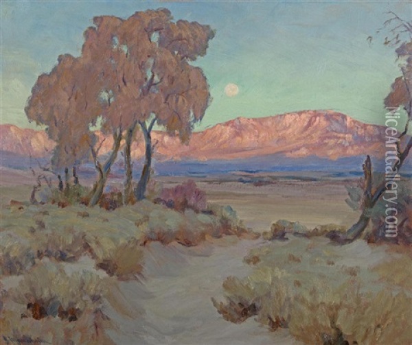 Moonrise, Coachella Valley Oil Painting - Jean Mannheim