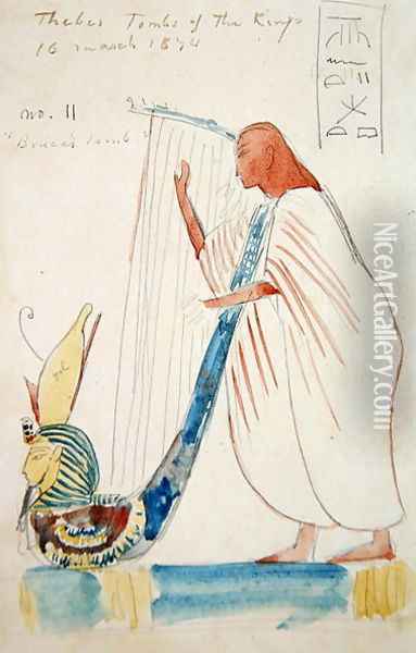 Wall Painting of a Harpist in the Tomb of Ramesses III at Thebes, 1874 Oil Painting - F. A. Bridgeman