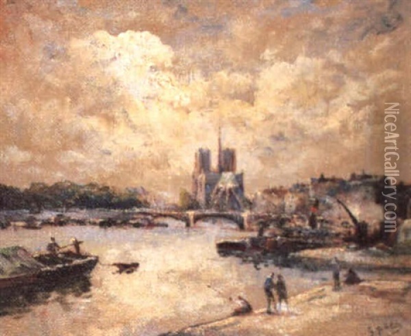 Paris, La Seine Et Notre-dame Oil Painting - Gustave Madelain