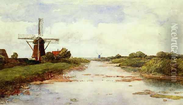 A Windmill Near Abcoude Oil Painting - Paul Joseph Constantine Gabriel