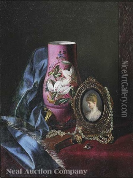 Still Life With Pearls, Portrait And A Vase Oil Painting - Andrew John Henry Way