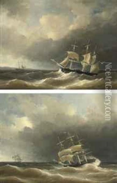 Dutch Fregats In Heavy Weather Oil Painting - Herman Henry Op Der Heijde