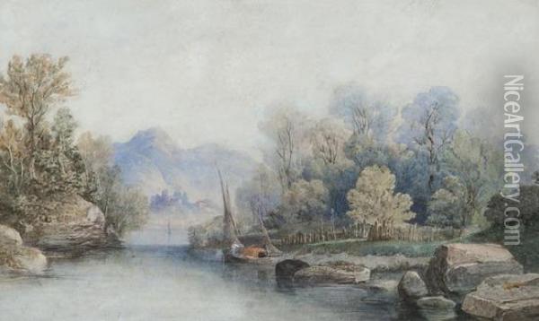 River View With Distant Town Oil Painting - James Burrell-Smith