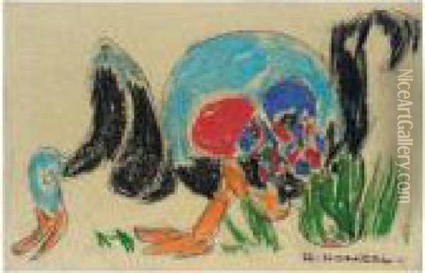 Vogel - Strauss (bird: Ostrich) Oil Painting - Adolf Hoelzel