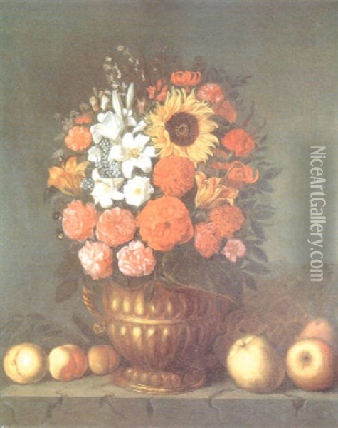 Bodegon De Flores Y Manzanas Oil Painting - Johannes Borman