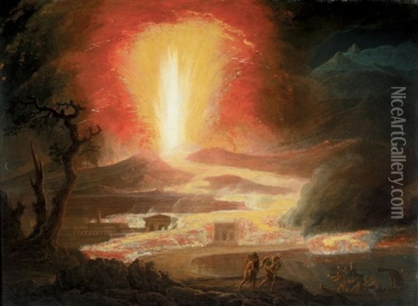 The Eruption Of Etna, With The Pious Brothers Of Catalnia Oil Painting - Jacob More