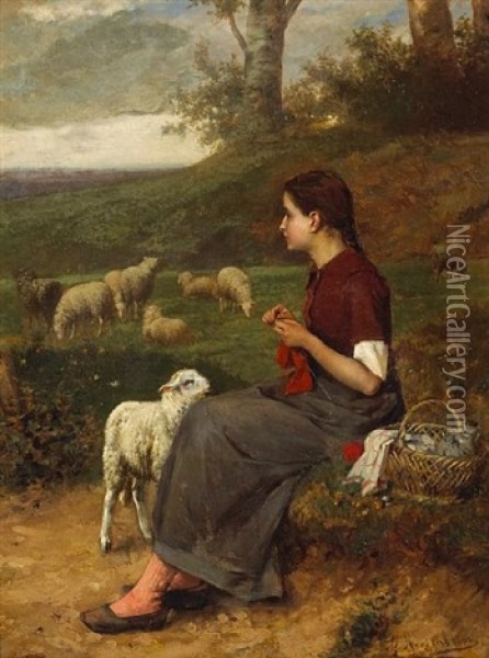 The Young Shepherdess Oil Painting - Albert Roosenboom