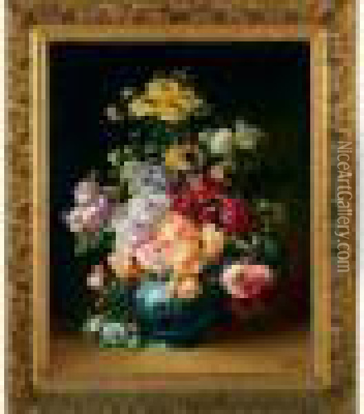 Bouquet De Fleurs Sur Fond Noir Oil Painting - Alfred Godchaux
