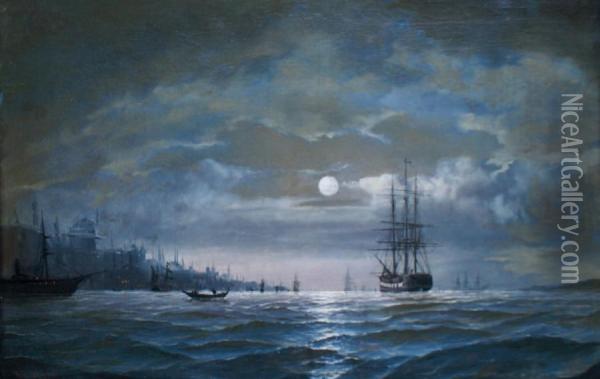 Istanbul Et Le Bosphore Au Clair De Lune Oil Painting - Edward Hoyer