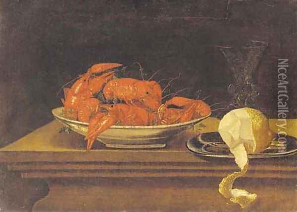 A lobster on a ceramic dish Oil Painting - Sebastien Stoskopff