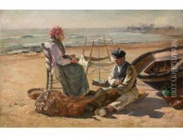:le Remaillage Des Filets Oil Painting - Marius Reynaud