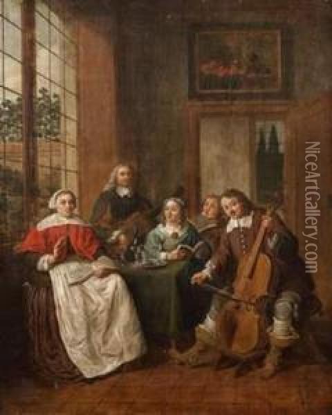 La Famille De David Teniers Dans Un Interieur Oil Painting - Josef Horemans Younger The Jan