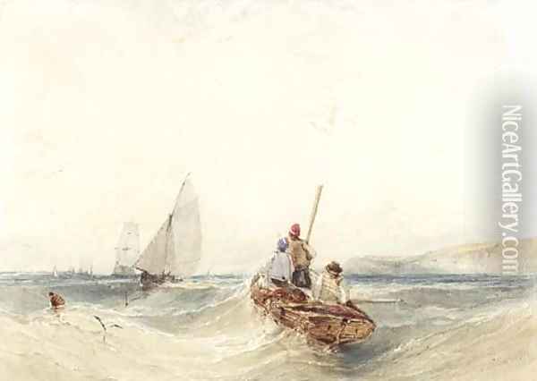 A fishing boat in rough seas Oil Painting - William Callow