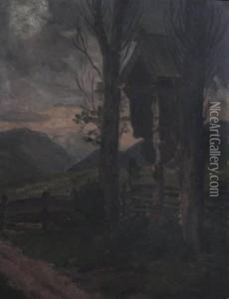 Landscape With Tree House Oil Painting - Karl Gebhardt