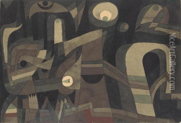 Nachts (grun/indischrot, Duster) Oil Painting - Paul Klee