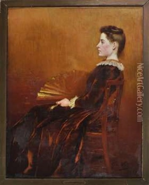 Portrait Of Kate Walton Holding A Fan And Seated In A Chair Oil Painting - George Walton