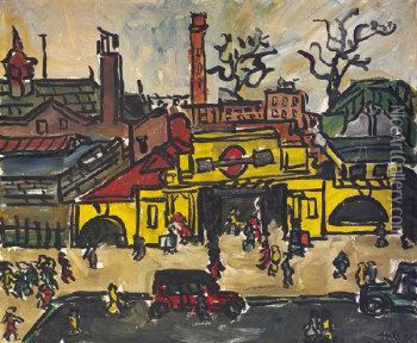 Charing Cross Tube Station Oil Painting - Kenneth Hall