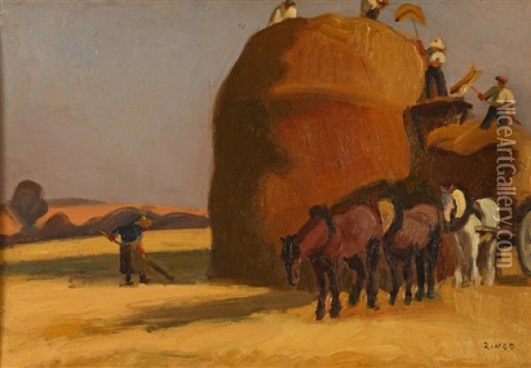 La Moisson A Bouzy-en-vexin Oil Painting - Jules Emile Zingg