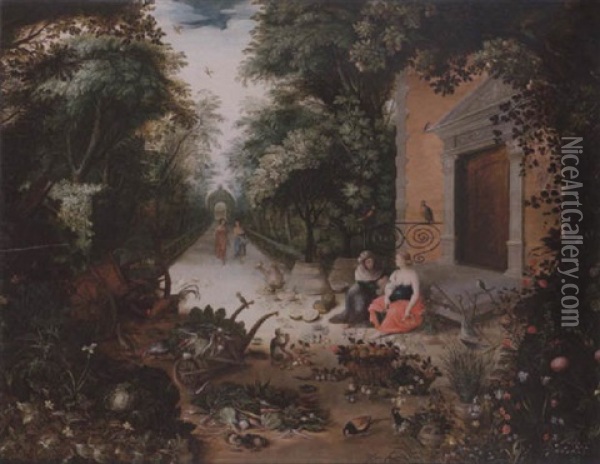 Vertumnus And Pomona Oil Painting - Jan van Kessel the Younger