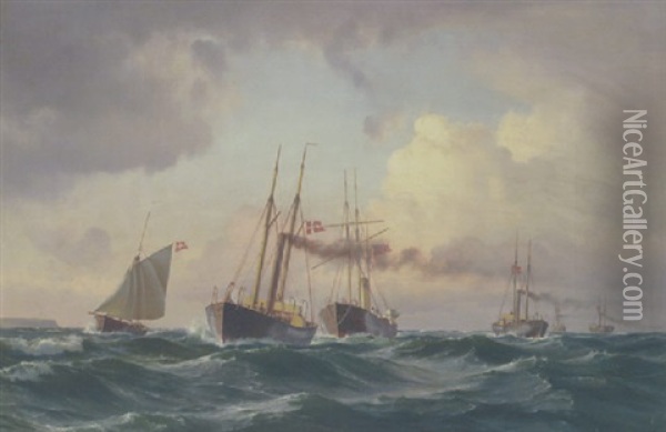 Fiskekutter Pa Havet Oil Painting - Carl Johann Neumann