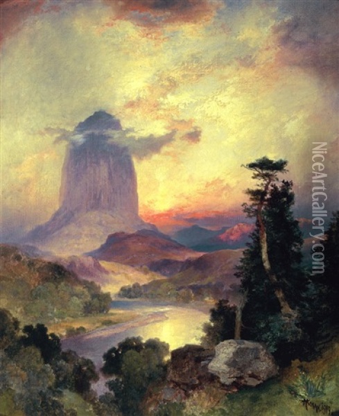 Devil's Tower Oil Painting - Thomas Moran