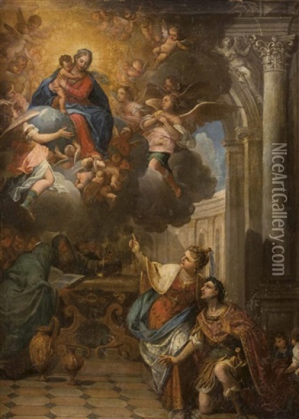 Die Sibylle Von Tibur Zeigt Augustus Die Hl. Jungfrau Mit Dem Kind Oil Painting - Paolo Veronese