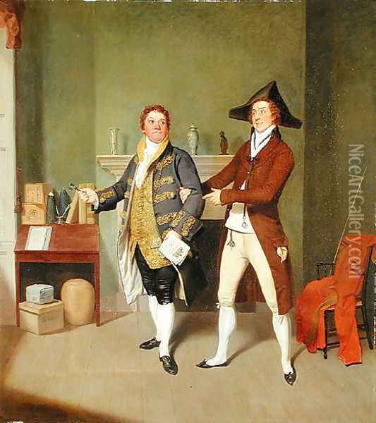 John Quick and John Fawcett in Thomas Moretons The Way to Get Married, 1796 Oil Painting - Samuel de Wilde