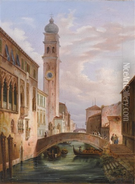View Of The Campanile Von San Giorgio Dei Greci In Venice Oil Painting - Carlo Grubacs