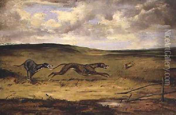Lurchers Coursing Oil Painting - H. Raoul Millais