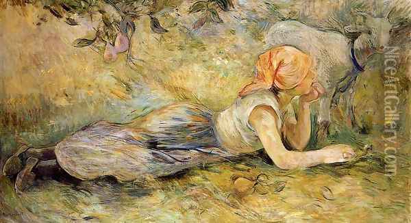 Shepherdess Laying Down Oil Painting - Berthe Morisot