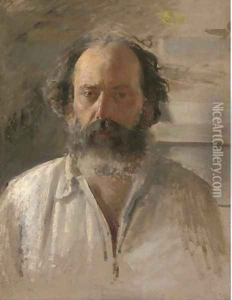 Portrait of a gentleman, bust-length, in a white shirt Oil Painting - Italian School