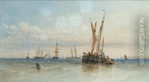 Shipping At Anchor Oil Painting - Charles Bentley