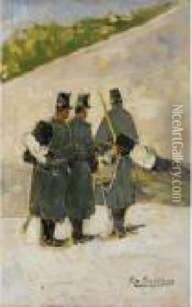 Soldati Di Ronda Oil Painting - Giovanni Bartolena