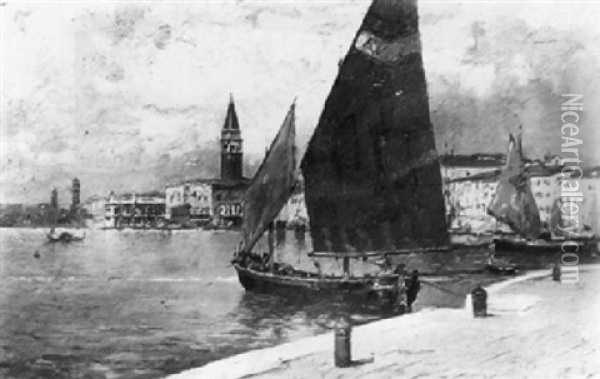 Boats On The Bacino, Venice Oil Painting - Clara Montalba