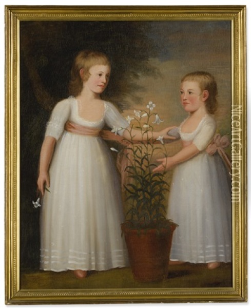 The Davis Children: Eliza Cheever Davis [shattuck] (1790-1828) And John Derby Davis (1792-1809) Oil Painting - Edward Savage