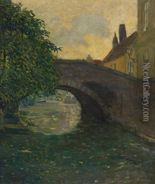 Rayons De Soleil Sur Le Pont Abruges Oil Painting - Omer Coppens