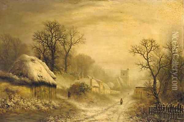 A village in Winter Oil Painting - Charles Leaver