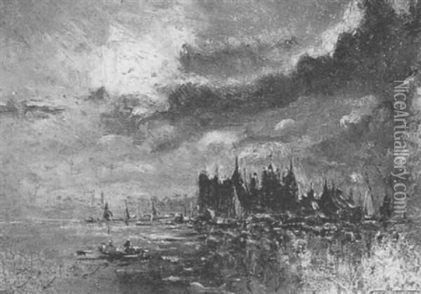 Ansicht Einer Hafenstadt Oil Painting - Johan Barthold Jongkind