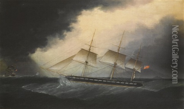 An American Frigate In A Storm Oil Painting - James Edward Buttersworth